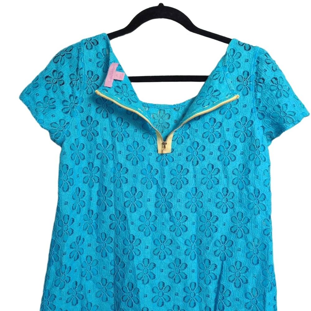 Lilly Pulitzer Poppy Lace Top Turquoise Floral Eyelet Short Sleeve Resort M - Picture 4 of 8